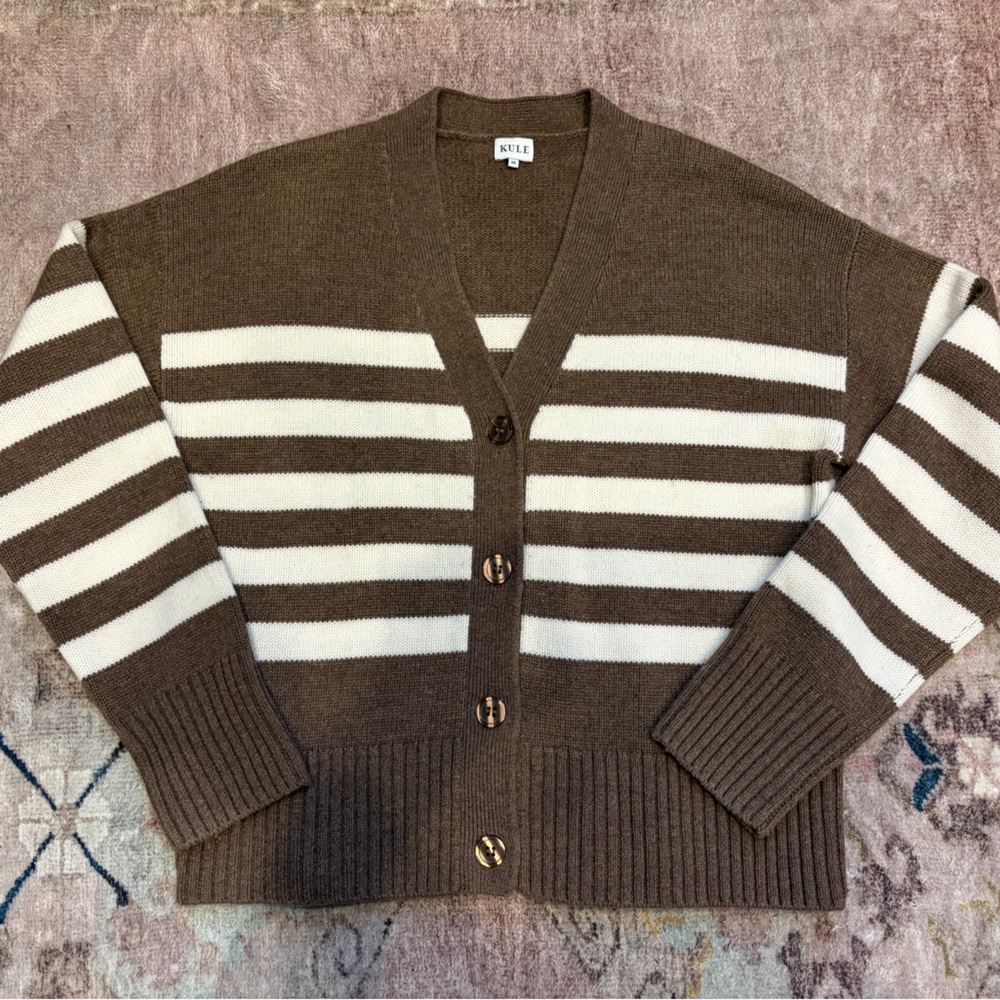 Kule The Raffa Stripe Cardigan Walnut Brown/Cream Size XS